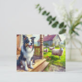 Schapen Boerderij en Border Collie Briefkaart (Staand voorkant)