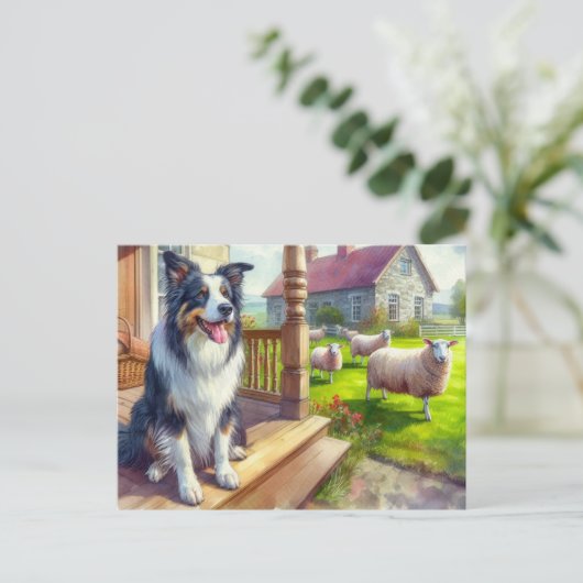Schapen Boerderij en Border Collie Briefkaart (Staand voorkant)