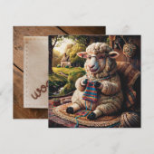 Schapen breien 1.1 Grappig plat Wenskaart (Voorkant / Achterkant)