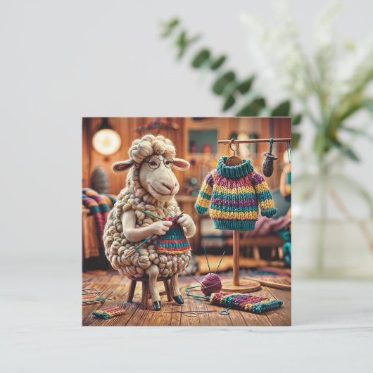 Schapen Breien 1.2 Grappig Vlak Wenskaart Feestdagenkaart (Staand voorkant)