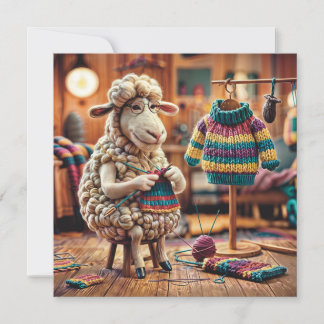 Schapen Breien 1.2 Grappig Vlak Wenskaart Feestdagenkaart