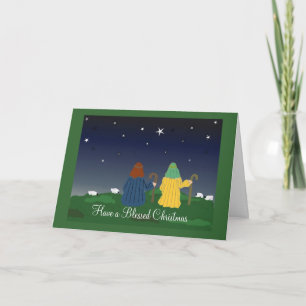 Schapen die hun kuddes 's nachts bekijken feestdagen kaart