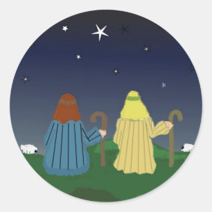 Schapen die over hun kuddes kijken ronde sticker