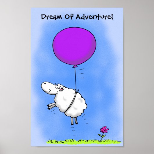 Schapen die vliegen met een roze ballon cartoon poster (Voorkant)