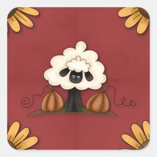 Schapen en bloemen vierkante sticker (Voorkant)