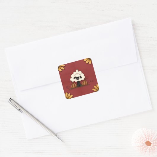 Schapen en bloemen vierkante sticker (Envelop)