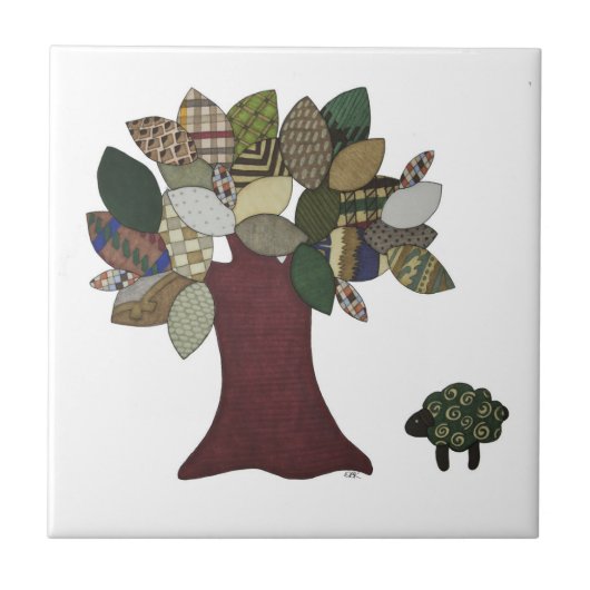 Schapen- en boomtegel tegeltje (Voorkant)