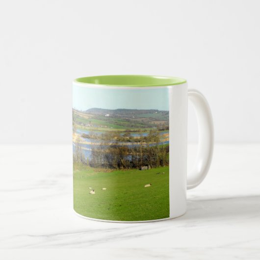 Schapen en de overstroomde rivier de Exe Tweekleurige Koffiemok (Voorkant rechts)