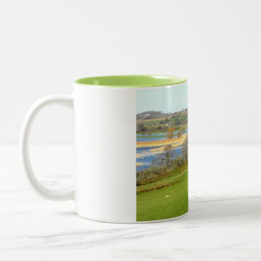 Schapen en de overstroomde rivier de Exe Tweekleurige Koffiemok (Links)