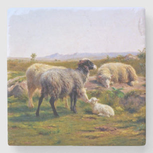 Schapen en een Lam in Natuur (door Rosa Bonheur) Stenen Onderzetter