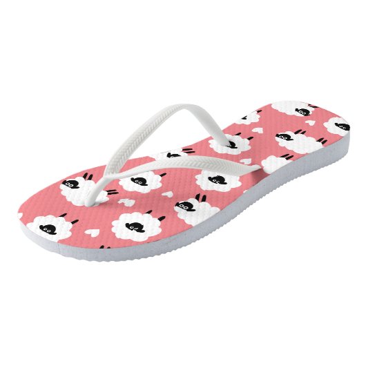 Schapen en hart - Roze Teenslippers (Schuin)