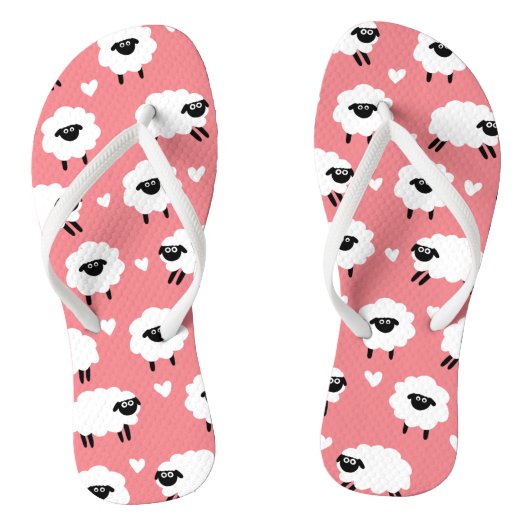 Schapen en hart - Roze Teenslippers (Voetbed)