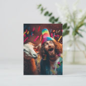 Schapen en Jezus op een grappig gekleurd verjaarda Briefkaart (Staand voorkant)