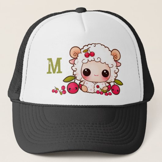 Schapen en kersen van Kawaii - Monogrammen Trucker Pet (Voorkant)