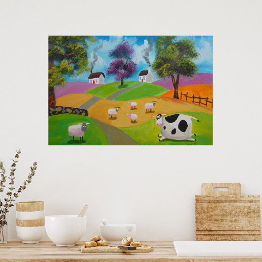 Schapen en koeien schilderij van Gordon Bruce Poster (Keuken)