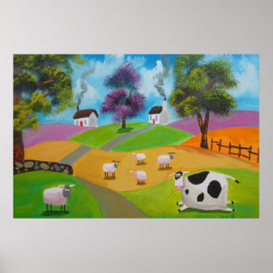 Schapen en koeien schilderij van Gordon Bruce Poster