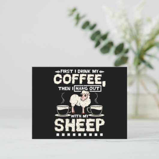 Schapen en koffie briefkaart (Staand voorkant)