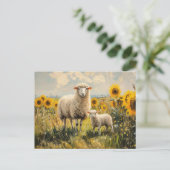 Schapen en Lam Zonnebloem Veld Briefkaart (Staand voorkant)
