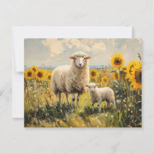 Schapen en Lam Zonnebloem Veld Briefkaart