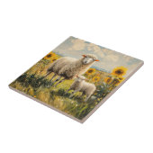 Schapen en Lam Zonnebloem Veld Tegeltje (Zijkant)