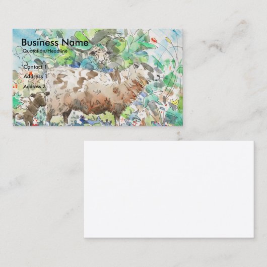 Schapen en lammeren in overteeld tuinschilderwerk visitekaartje (Voorkant / Achterkant)