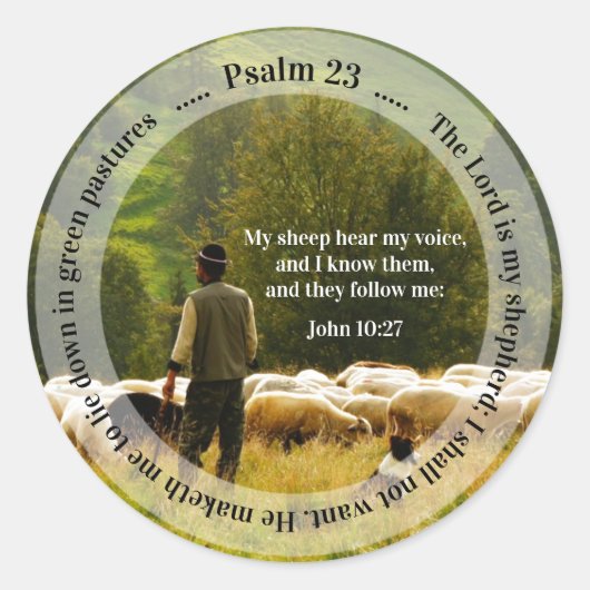 Schapen en lammeren van Psalm 23 Ronde Sticker (Voorkant)