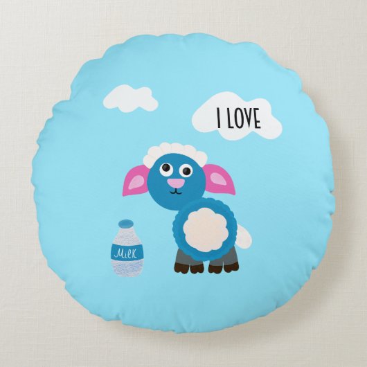 Schapen en melk rond kussen (Voorkant)