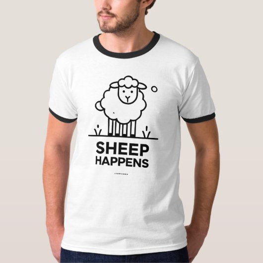 Schapen gebeuren grappig Line Art Ringer T-shirt (Voorkant)