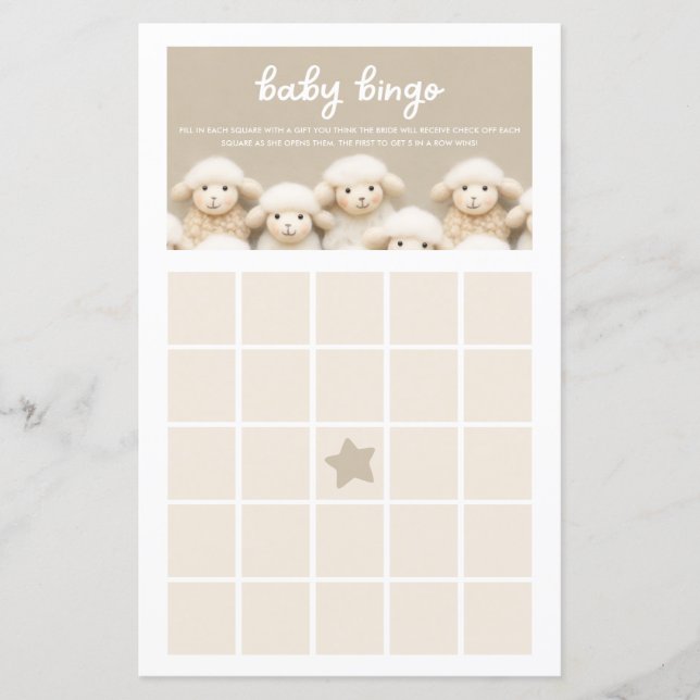 Schapen Genderneutraal Baby Bingo Game Kaart (Voorkant)