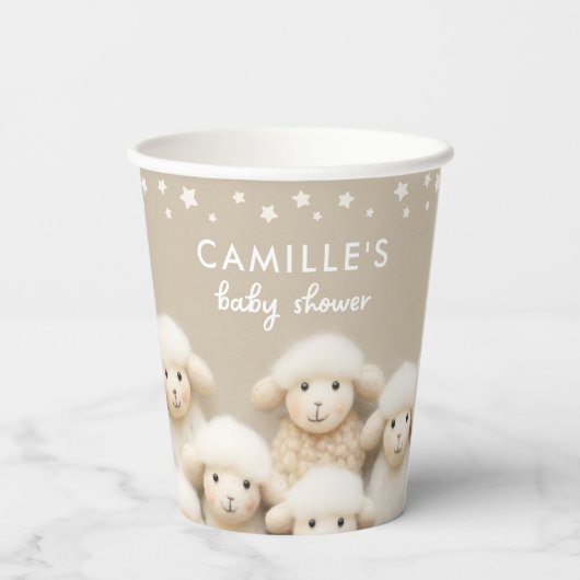 Schapen Genderneutraal Baby shower Papieren Bekers (Achterkant)