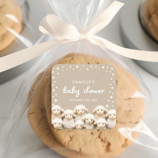 Schapen Genderneutraal Baby shower Vierkante Sticker