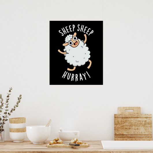 Schapen Hoera Funny Animal Pun Dark BG Poster (Keuken)