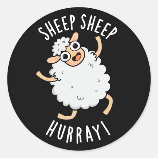 Schapen Hoera Funny Animal Pun Dark BG Ronde Sticker (Voorkant)