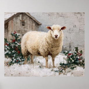 Schapen in besneeuwd winters landschap poster