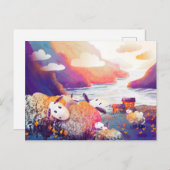 Schapen in de bergen nabij het meer briefkaart (Voorkant / Achterkant)