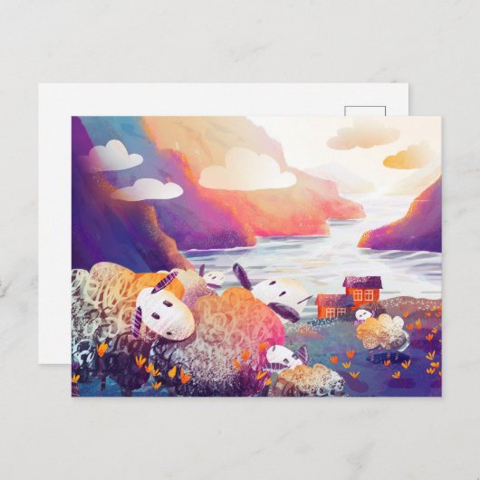 Schapen in de bergen nabij het meer briefkaart (Voorkant / Achterkant)