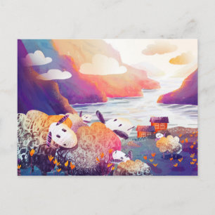 Schapen in de bergen nabij het meer briefkaart