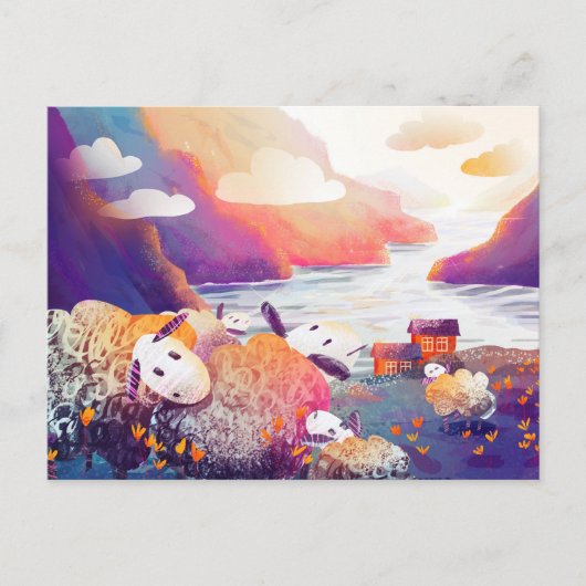 Schapen in de bergen nabij het meer briefkaart (Voorkant)