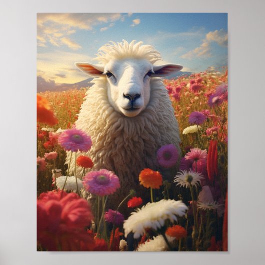 Schapen in een bloemenveld 🌺 poster (Voorkant)