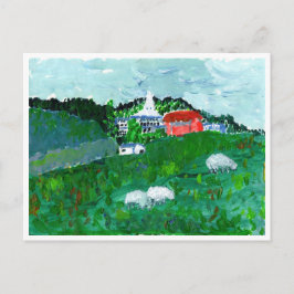 Schapen in een briefkaart van het landschap New En