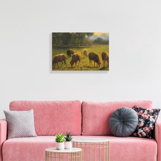 Schapen in een Landelijk Landschap (door Rosa Bonh Canvas Afdruk (Insitu (Woonkamer))