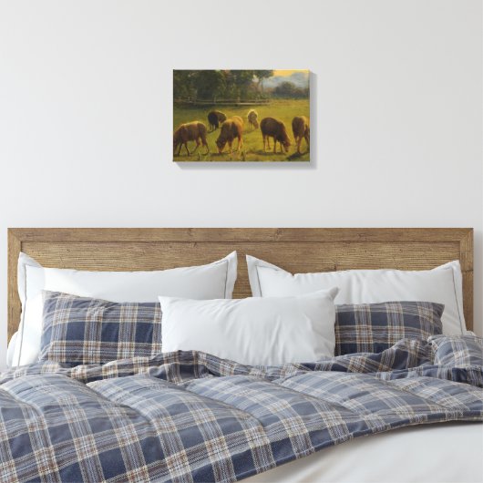 Schapen in een Landelijk Landschap (door Rosa Bonh Canvas Afdruk (Insitu (Slaapkamer))
