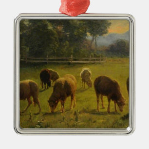 Schapen in een Landelijk Landschap (door Rosa Bonh Metalen Ornament