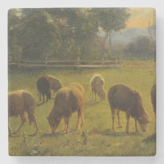 Schapen in een landelijk landschap (Frans Boerderi Stenen Onderzetter (Voorkant)