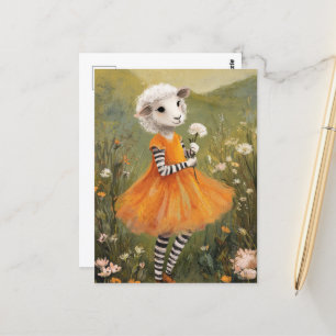 Schapen in een Oranje jurk in de wilde bloemen Briefkaart