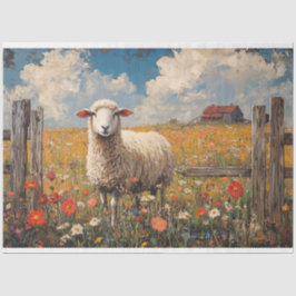 Schapen in een veld met wilde bloemen Rustieke boe Tissuepapier