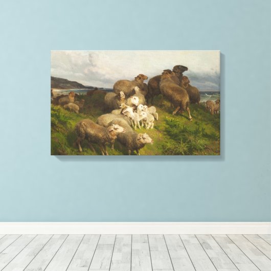 Schapen in een weide (door August Friedrich Schenc Canvas Afdruk (Insitu (Houten vloer))