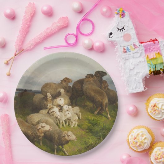Schapen in een weide (door August Friedrich Schenc Papieren Bordje (Feest)