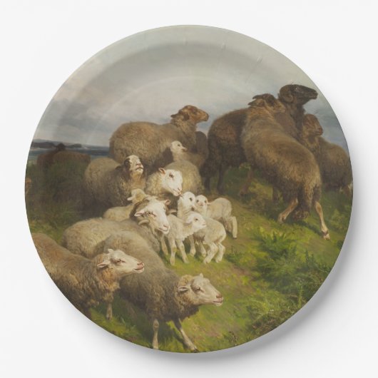 Schapen in een weide (door August Friedrich Schenc Papieren Bordje (Voorkant)