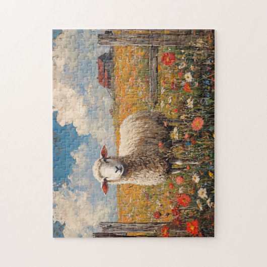 Schapen in een Wildflower Field Rustiek Boerderij Legpuzzel (Verticaal)